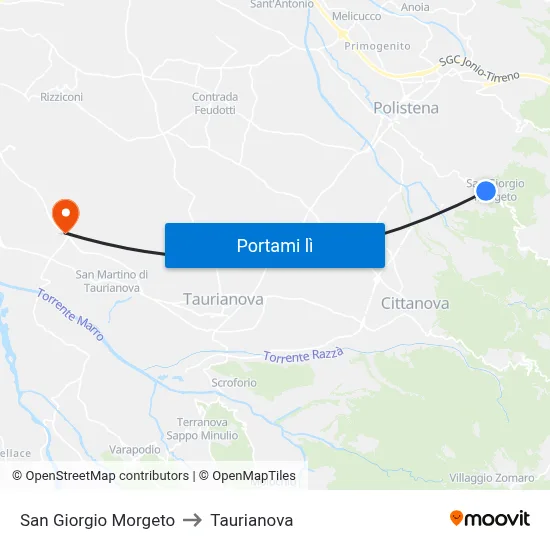 San Giorgio Morgeto to Taurianova map
