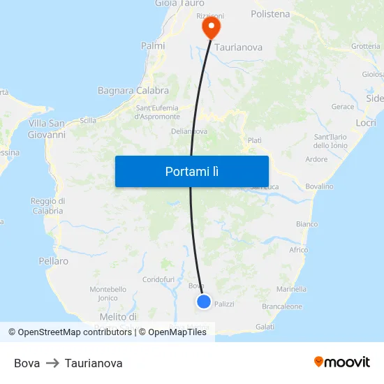 Bova to Taurianova map