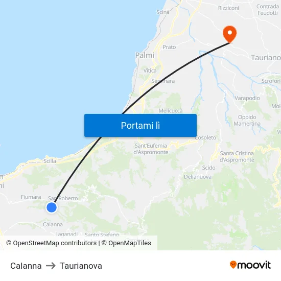 Calanna to Taurianova map