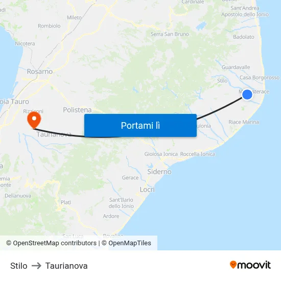 Stilo to Taurianova map