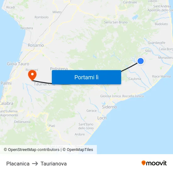Placanica to Taurianova map