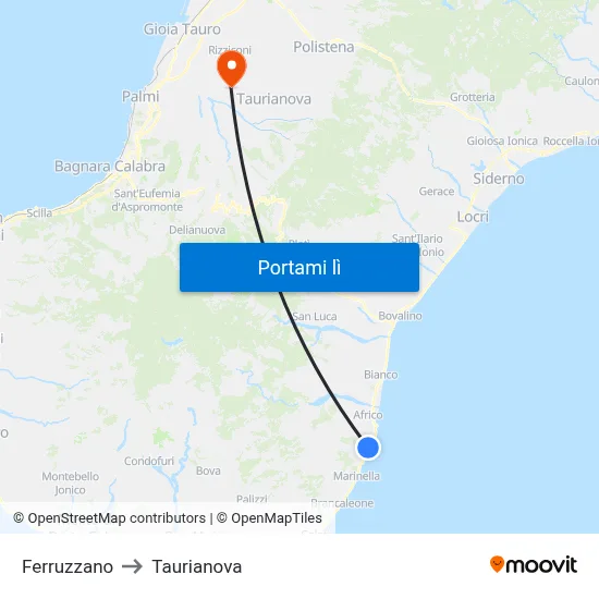 Ferruzzano to Taurianova map