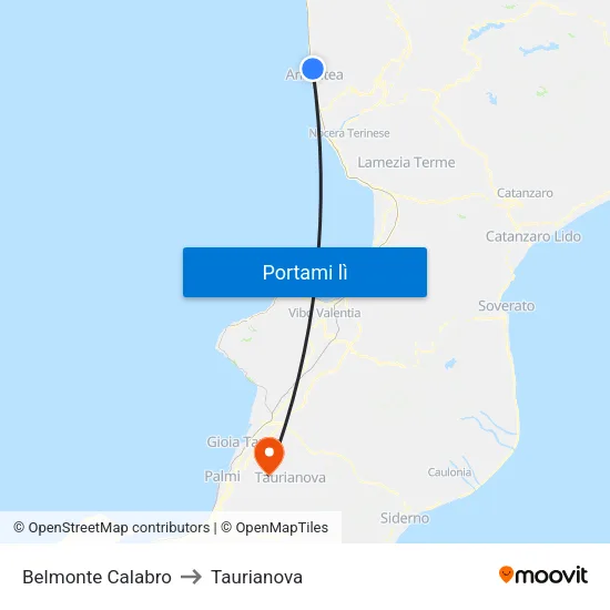 Belmonte Calabro to Taurianova map