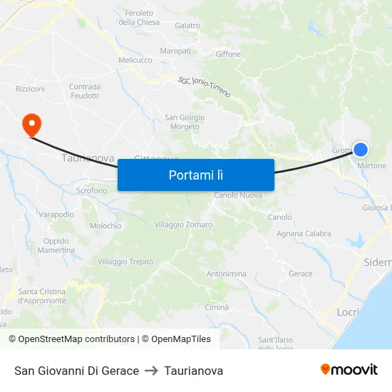 San Giovanni Di Gerace to Taurianova map