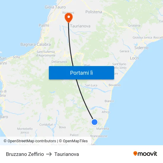 Bruzzano Zeffirio to Taurianova map