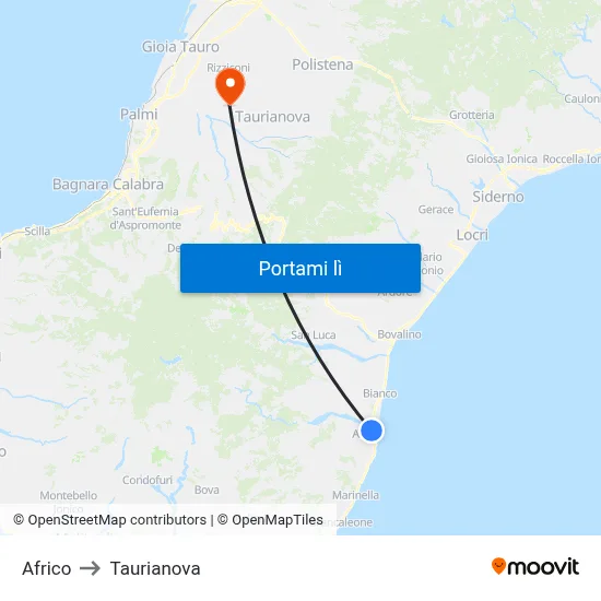 Africo to Taurianova map