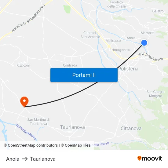 Anoia to Taurianova map