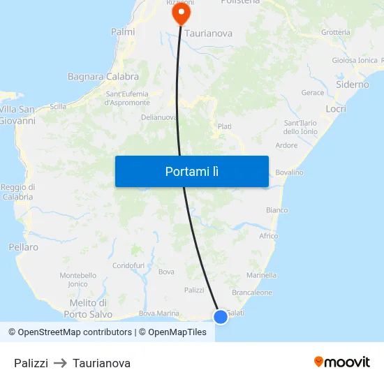 Palizzi to Taurianova map