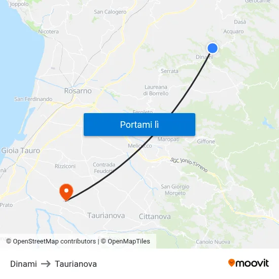 Dinami to Taurianova map
