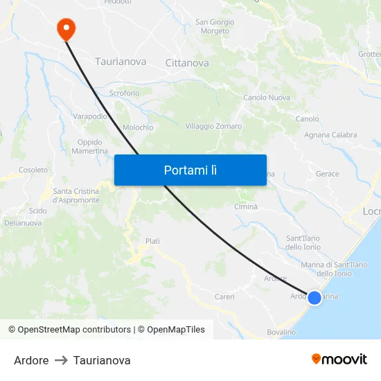 Ardore to Taurianova map