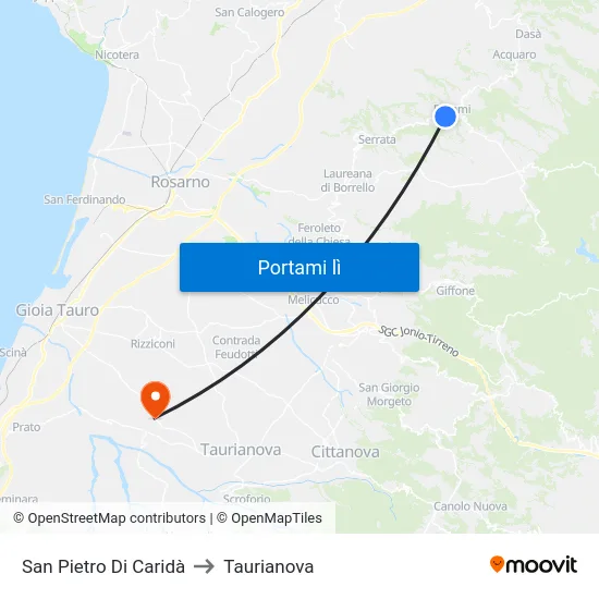 San Pietro Di Caridà to Taurianova map