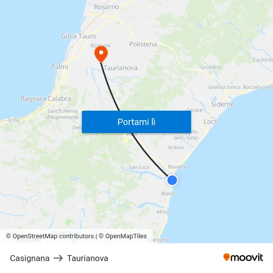 Casignana to Taurianova map