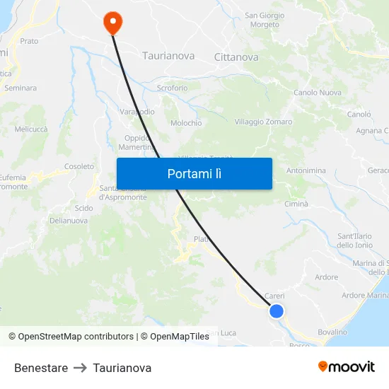 Benestare to Taurianova map