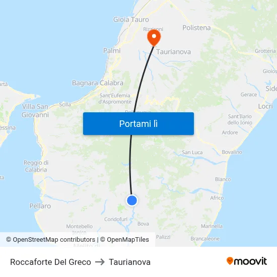 Roccaforte Del Greco to Taurianova map