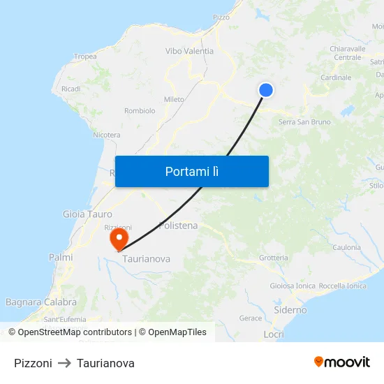 Pizzoni to Taurianova map