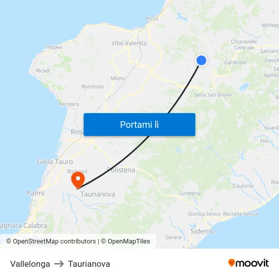 Vallelonga to Taurianova map