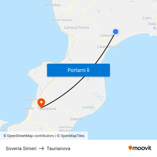 Soveria Simeri to Taurianova map
