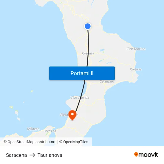 Saracena to Taurianova map