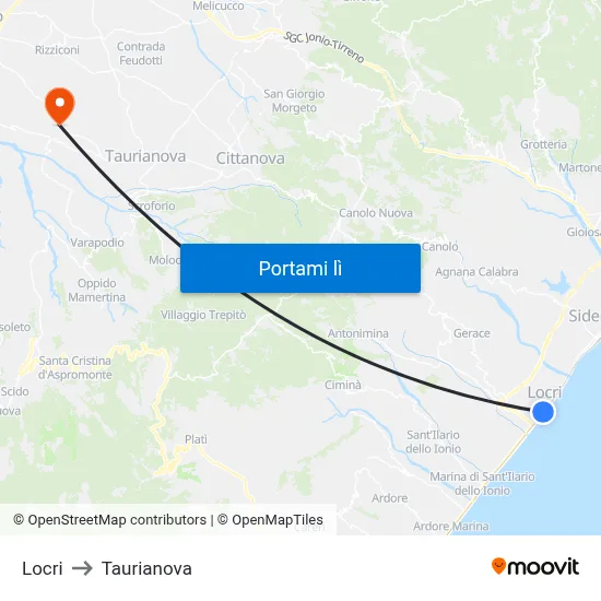 Locri to Taurianova map