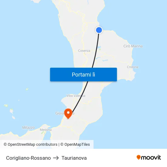 Corigliano-Rossano to Taurianova map