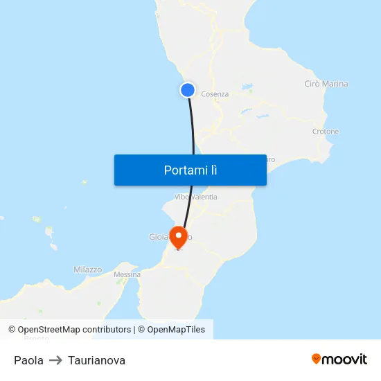 Paola to Taurianova map