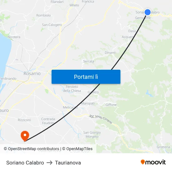 Soriano Calabro to Taurianova map