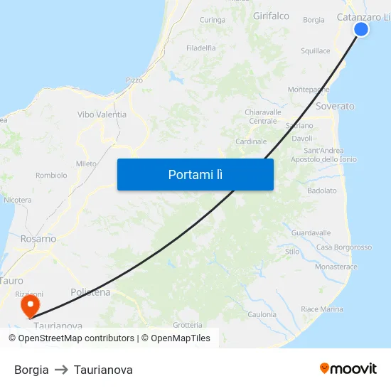 Borgia to Taurianova map