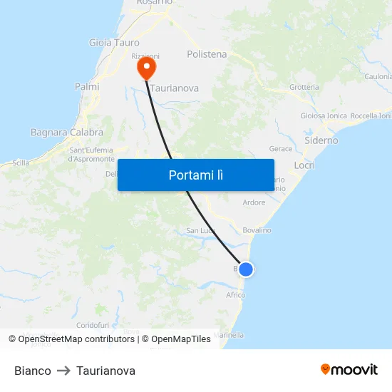 Bianco to Taurianova map