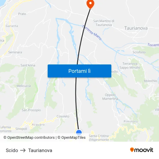 Scido to Taurianova map