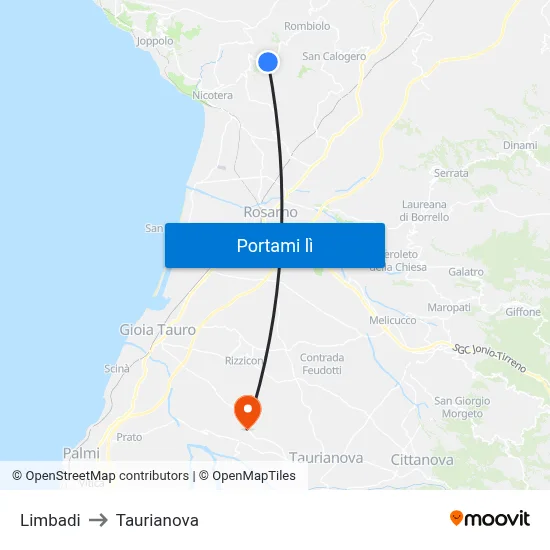 Limbadi to Taurianova map