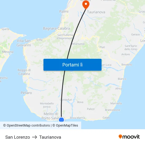 San Lorenzo to Taurianova map