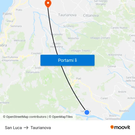 San Luca to Taurianova map