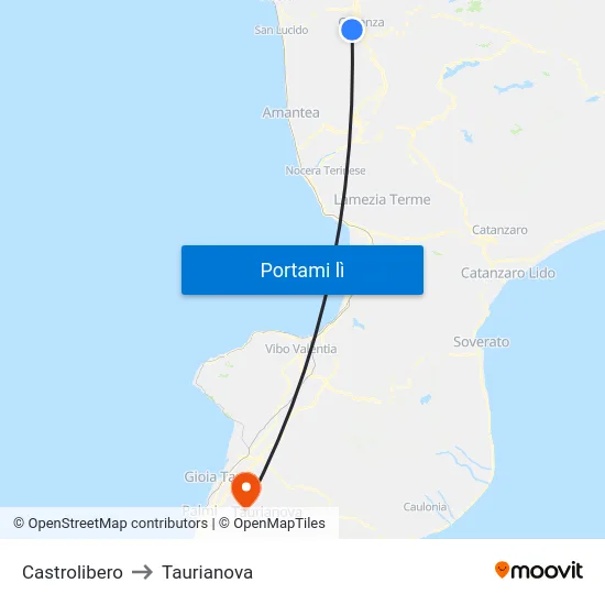 Castrolibero to Taurianova map