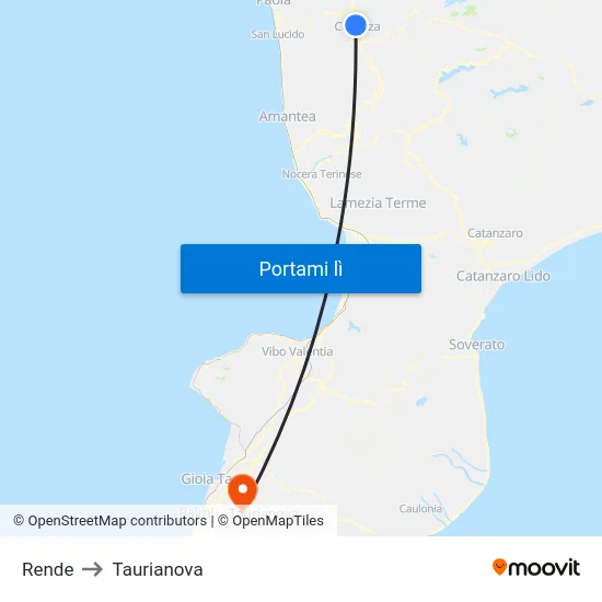 Rende to Taurianova map