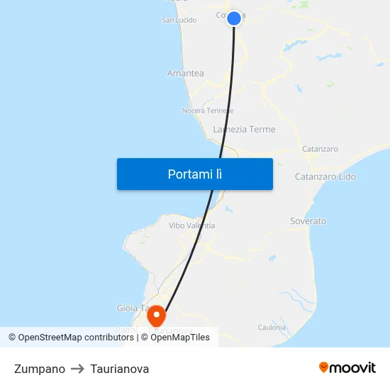 Zumpano to Taurianova map