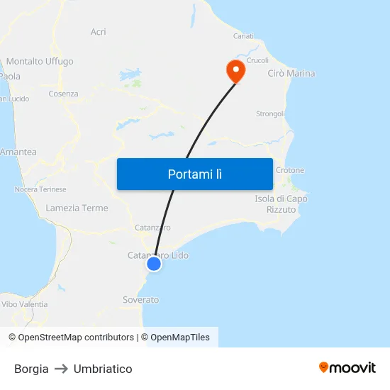 Borgia to Umbriatico map