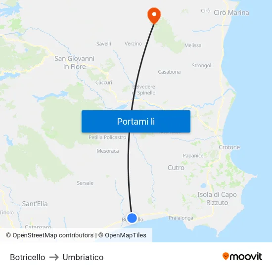 Botricello to Umbriatico map