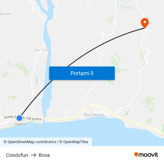 Condofuri to Bova map