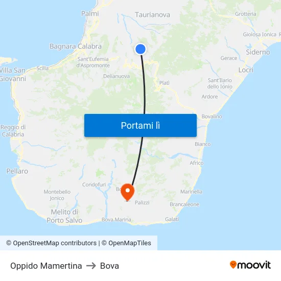 Oppido Mamertina to Bova map