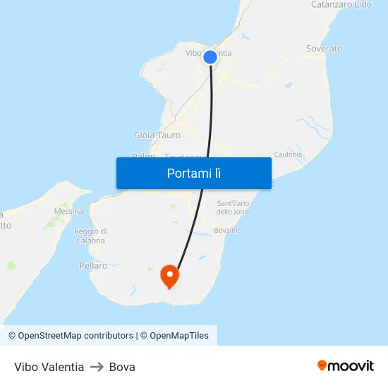 Vibo Valentia to Bova map