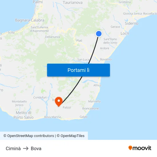Ciminà to Bova map