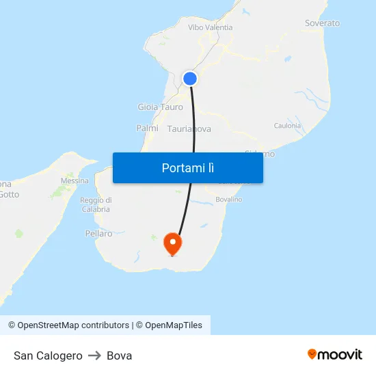 San Calogero to Bova map