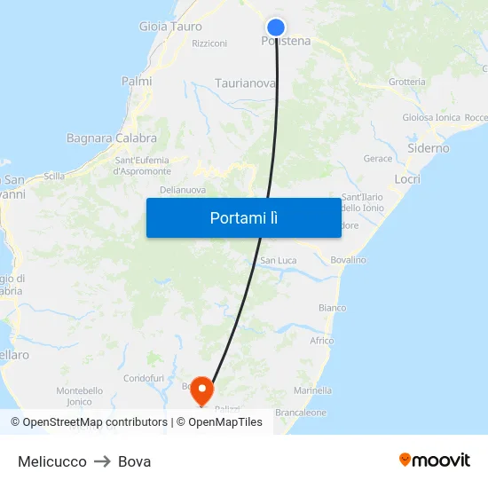 Melicucco to Bova map