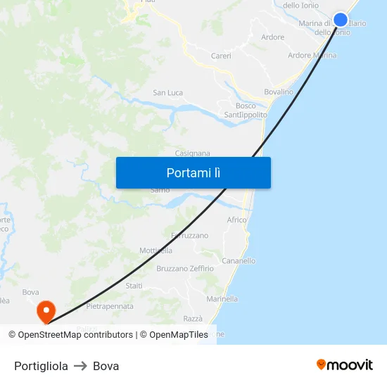Portigliola to Bova map
