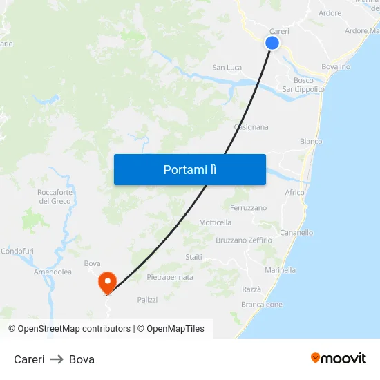 Careri to Bova map