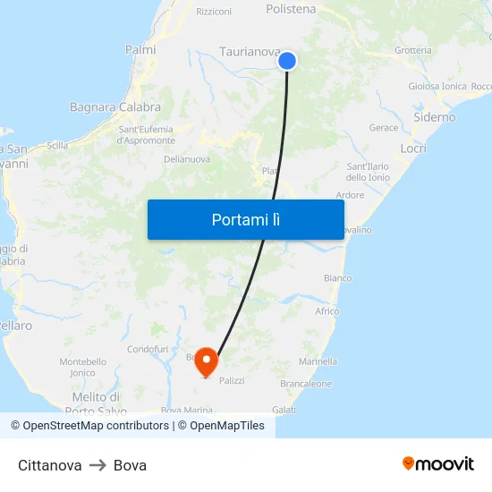 Cittanova to Bova map