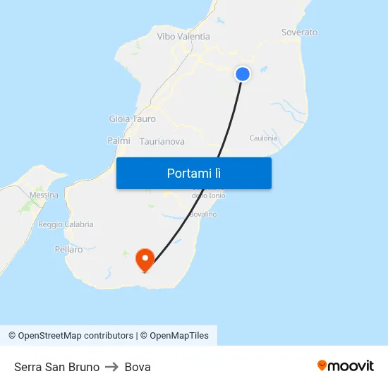 Serra San Bruno to Bova map