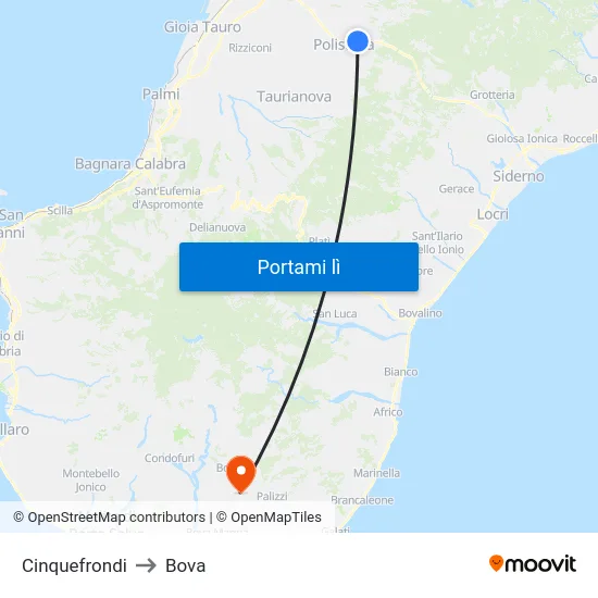 Cinquefrondi to Bova map