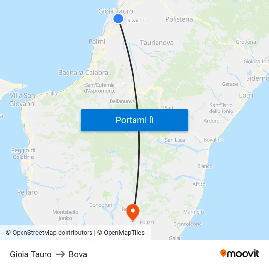 Gioia Tauro to Bova map