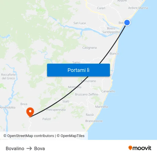 Bovalino to Bova map